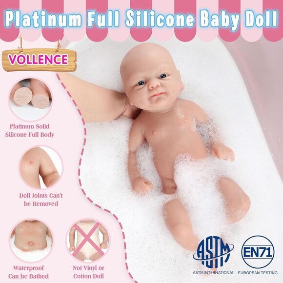 🆕14inch Full Platinum Silicone Baby Doll Reborn Eyes Open Lifelike Baby Girl - Picture 3 of 5